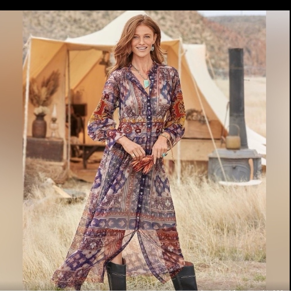 Johnny Was Vibrant Patterned Long Sleeve Dress